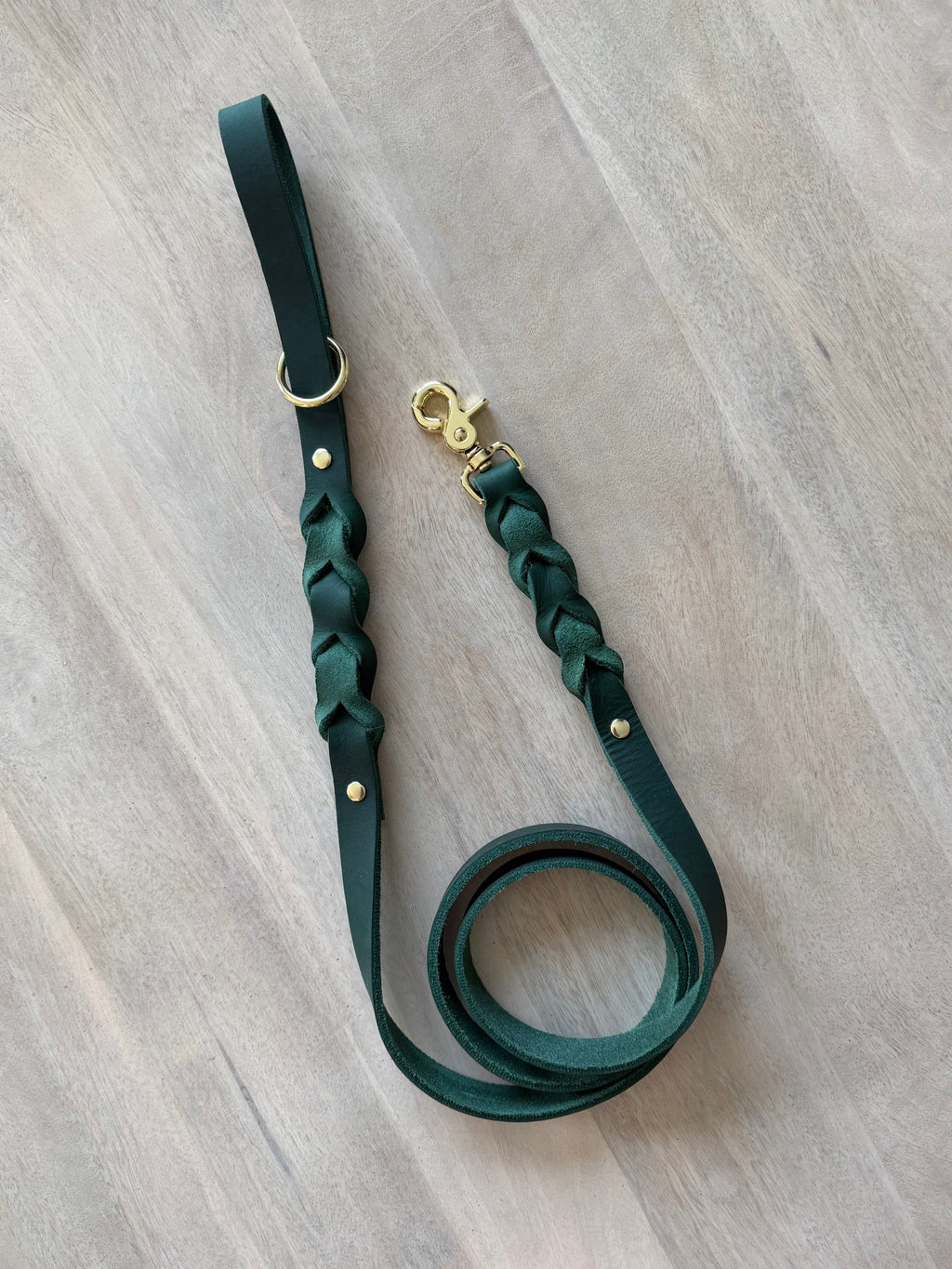 Dark Green Leather Dog Leash
