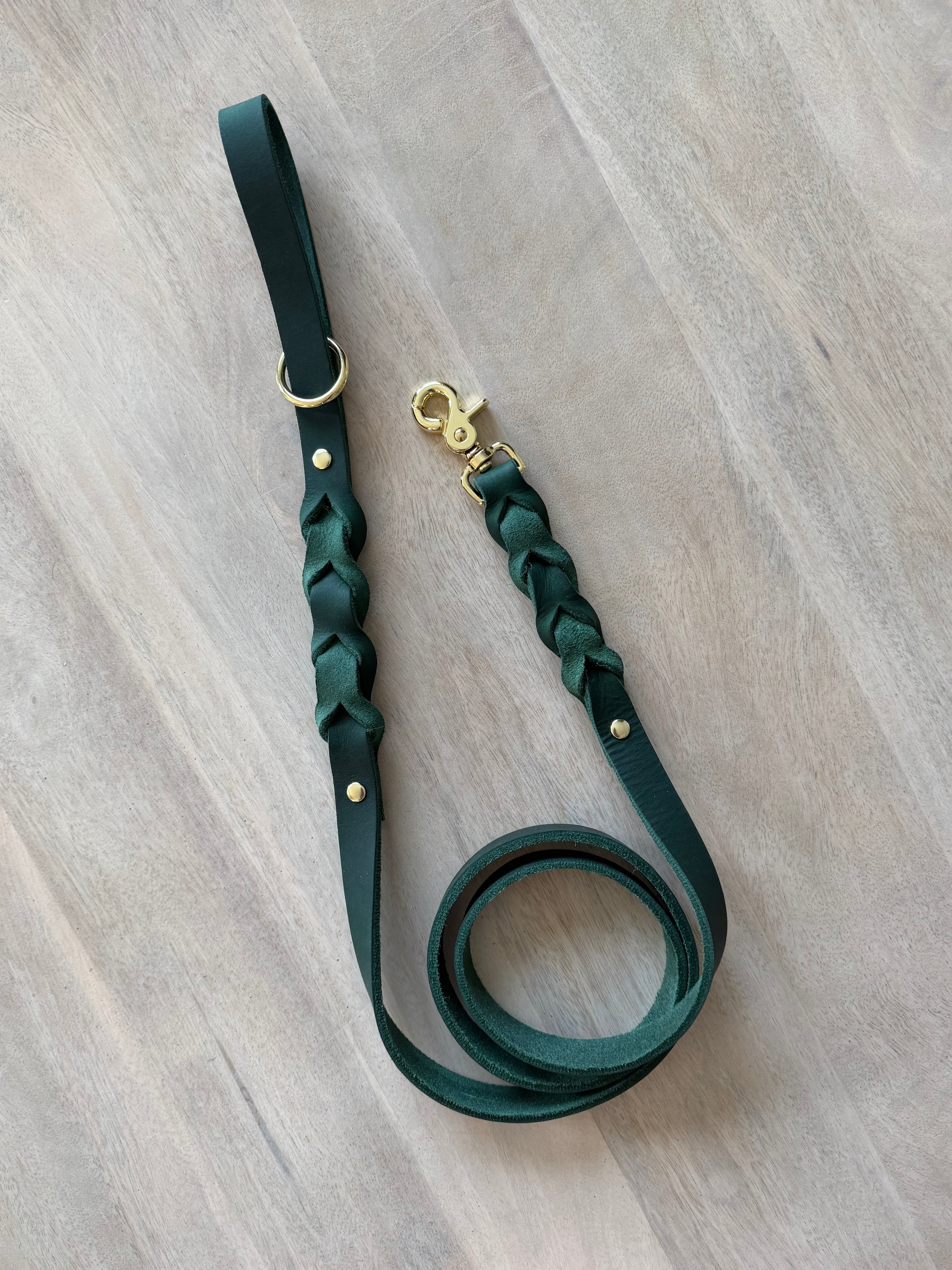 Dark Green Leather Dog Leash