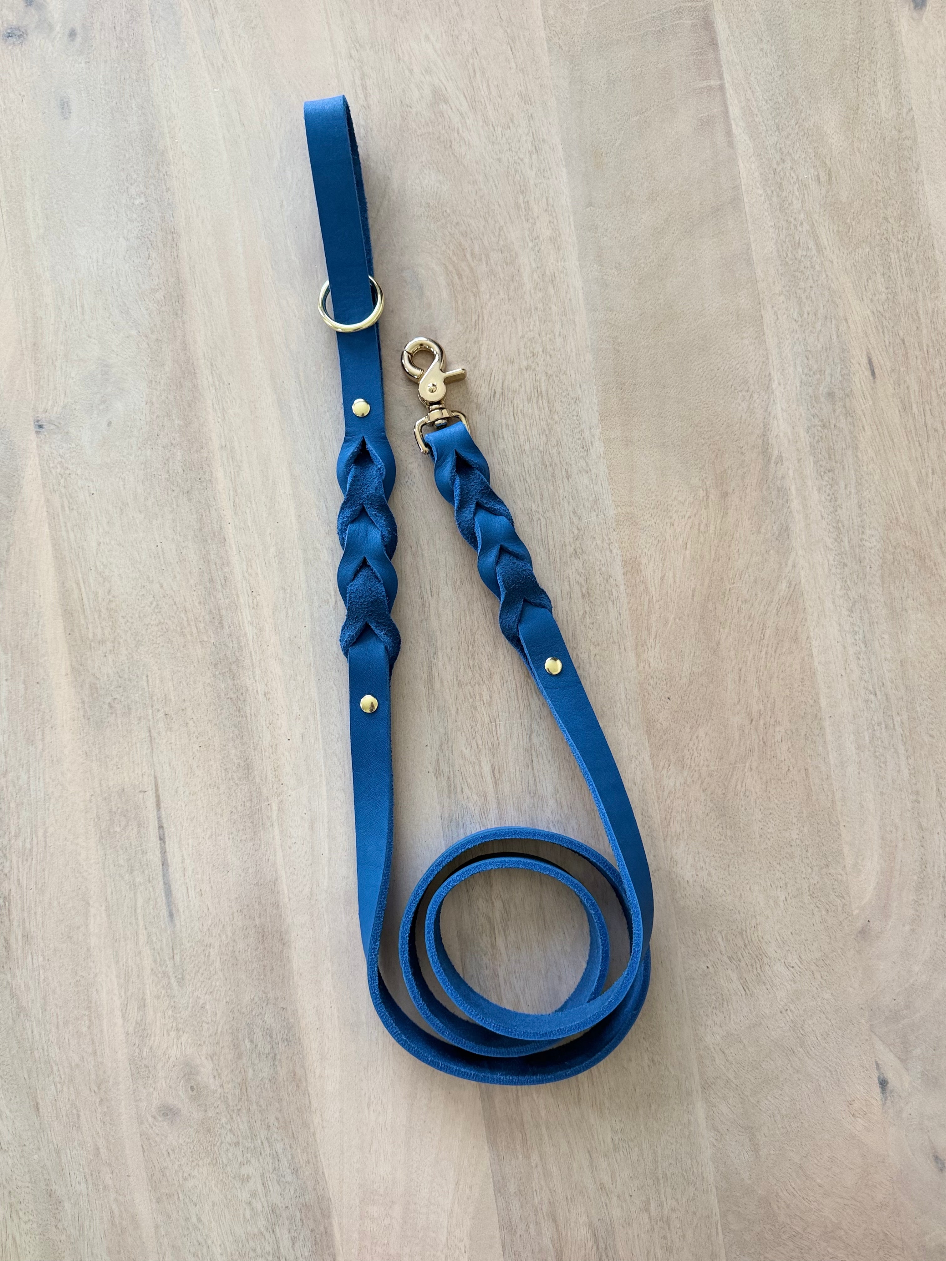 Sapphire Blue Leather Dog Leash