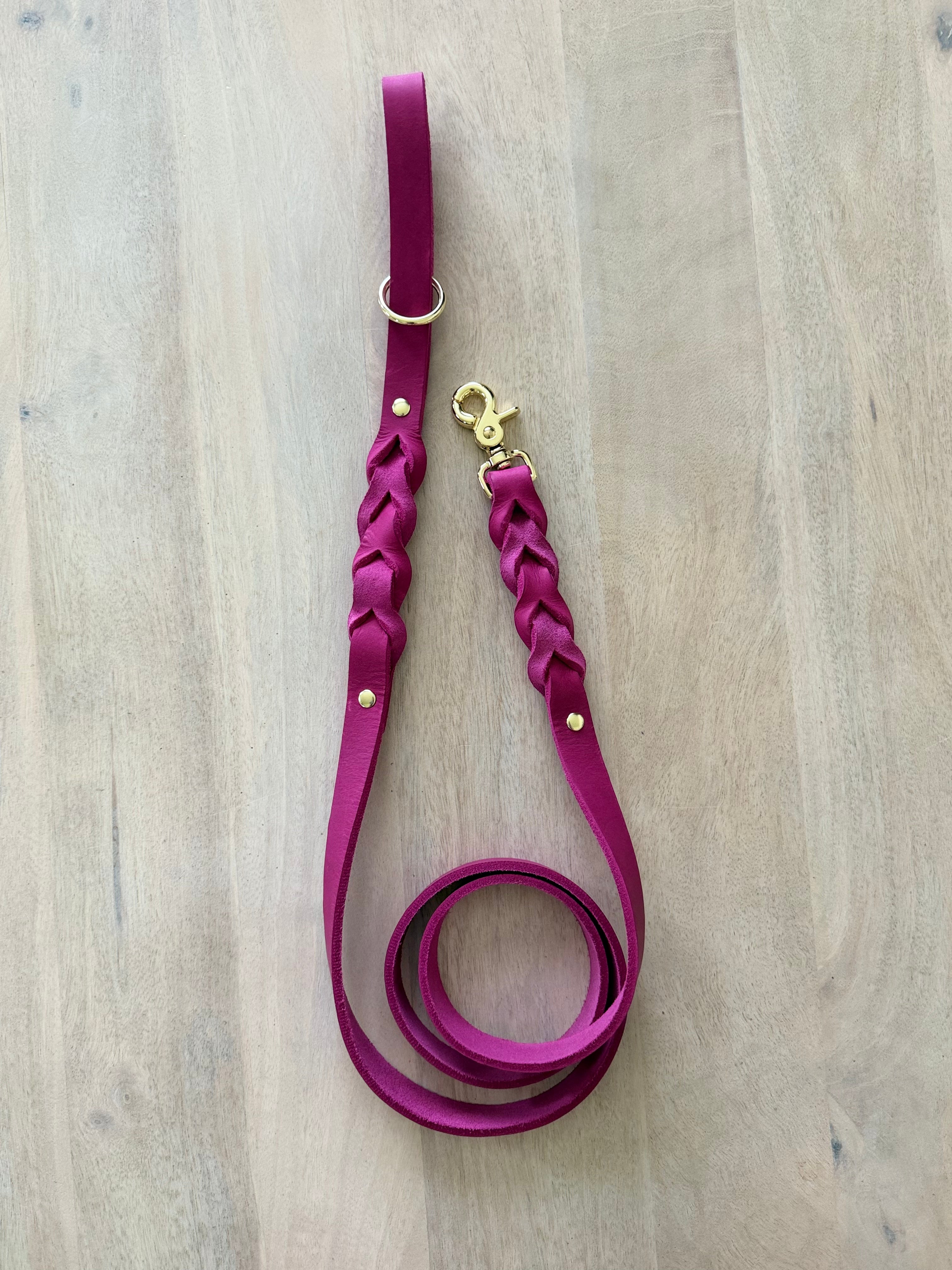 Pink Leather Dog Leash